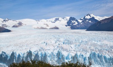 Landscape of Patagonia Glacier, Mountains with snow, ice and blue sky.