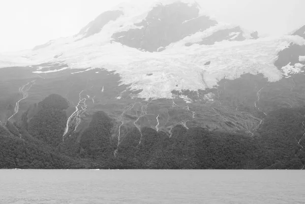 Mountain landscape with ice and snow in glacier in Patagonia, Argentina. Ice and rocks texture. Black and white