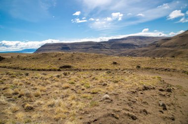 Patagonian mountains landscape and copy space.