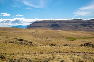 Patagonian mountains landscape and copy space.