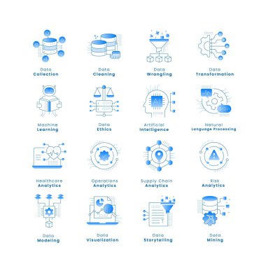 Veri İşleme Simgeleri - Veri Toplama, Temizleme, Arıza, Dönüşüm, Modelleme, Ahlak, Hikaye Anlatım, Madencilik ve daha fazlası gibi Yüksek Kaliteli Veri İşleme Simgeleri.