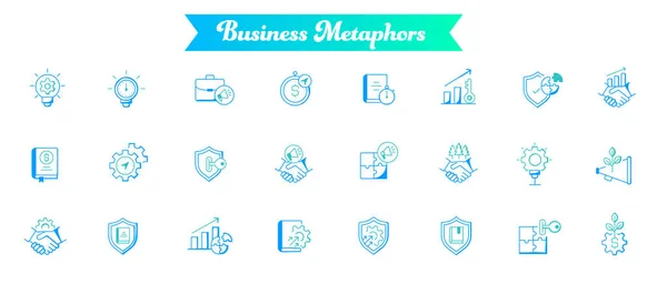 Business Metaphorのアイコン 一般的なビジネス概念を表すベクトルイラストの包括的なセット — ストックベクタ