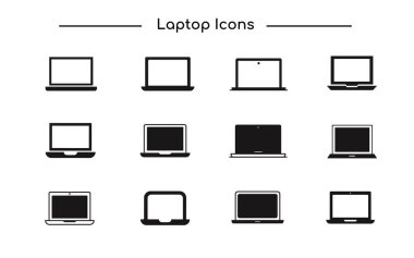 Dijital Aygıtlar ve İş Bilgisayarı Silüeti Simgesi için gradyan tarzda Dizüstü Simge Dizaynı Koleksiyonu.