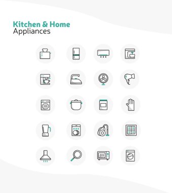 Modern Evler için Kapsamlı Mutfak ve Ev Aletleri Simgesi Ayarlandı