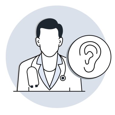 Kulak doktoru vektör illüstrasyonu, işitsel vektör illüstrasyonu, otolaryngolog vektör illüstrasyonu, işitme bakımı illüstrasyonu, kulak muayenesi vektör ilüstrasyonu.