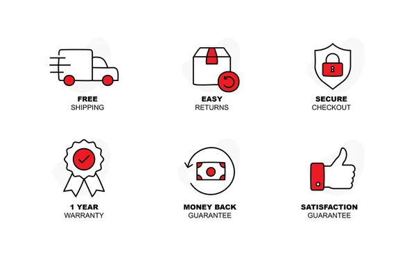 stock vector E-commerce Assurance Icon Set: Satisfaction Guarantee, Secure Checkout. Editable Stroke.