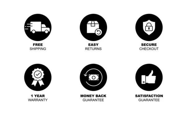 stock vector Secure E-Commerce Icons: Free Shipping, Easy Returns, Money-Back Guarantee.