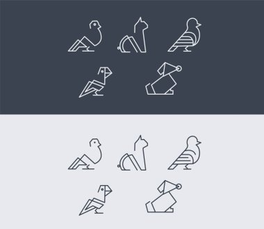 Geometrik Hayvan Logoları, Vektör Hayvan Logoları, Hayvan Logosu Seti. Vektör Düzenlenebilir Vuruşu.