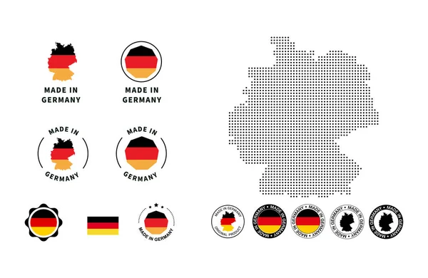 stock vector Made in Germany. Germany map dots design, Big set of label, stickers, pointers, badges, symbol,s and page curl with German flag icon on design element.
