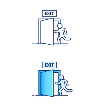 Acil çıkış tahliyesi. Güvenli Çıkış Piktogramı. Vektör Simgesi.