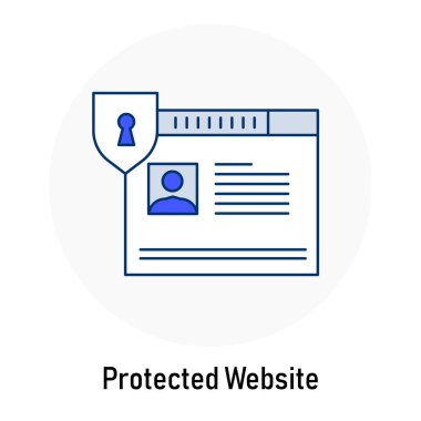 Korunan Web sitesi GDPR Simgesi: Data Security online. GDPR web sitesi veri güvenliği, çevrimiçi veri koruması, güvenli web platformu. Düzenlenebilir Vektör Vuruşu Simgesi.