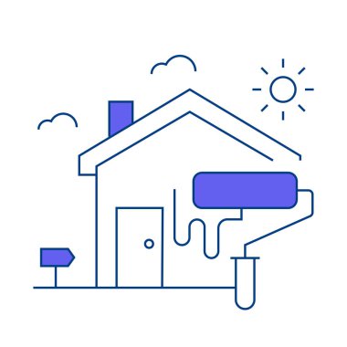 Bir ev ve boya fırçasının yer aldığı yenileme ikonu, ev yenilemesini ve yaşam alanlarının dönüştürücü yenilenmesini simgeliyor.