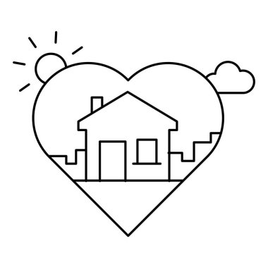 Kalbinde bir ev olan rüya evi ikonu, bir rüya evi ve derin bir ev sevgisini sembolize eder..