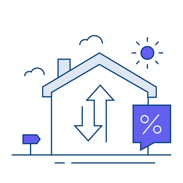 Zinssatzindikator Hypothekenzinsen Das Zinssatzsymbol Mit Einem Haus Und Einem Prozentzeichen — Stockvektor