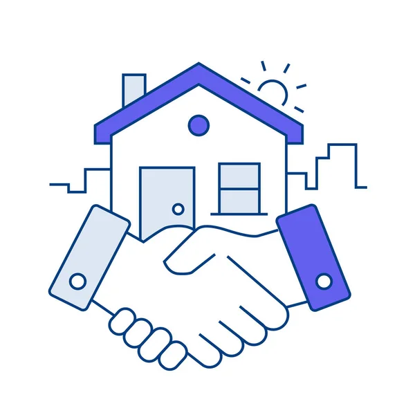 Значок Сделки Рукопожатием Дом Представляет Собой Сделки Недвижимостью Успешные Сделки — стоковый вектор