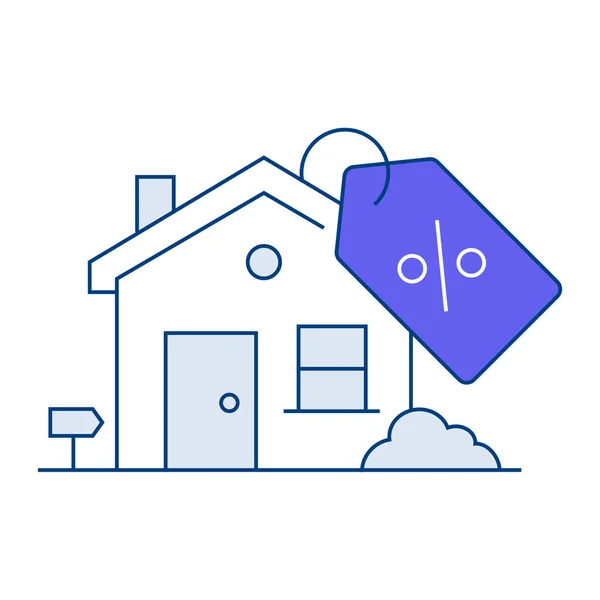 Yüzde işareti olan ev indirimi ikonu, tasarruflar ve gayrimenkul ve özel teklifleri vurguluyor.