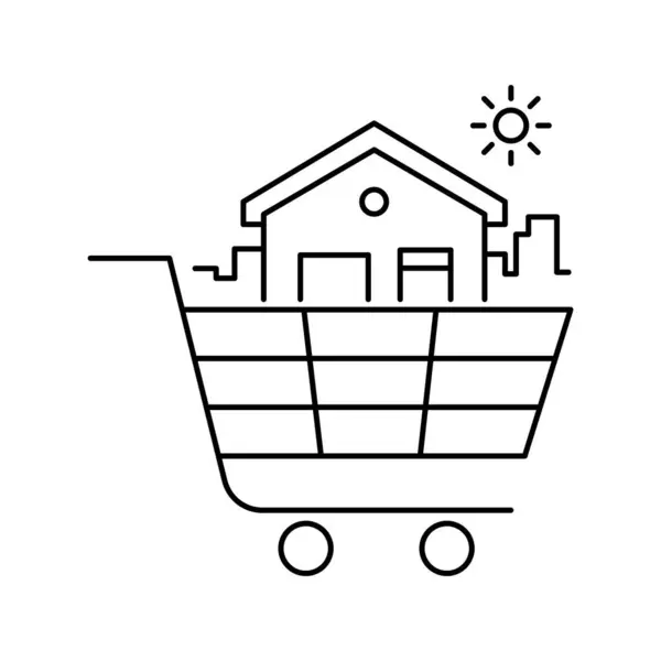 带有推车和房子的购房图标表示购房和购房过程 — 图库矢量图片