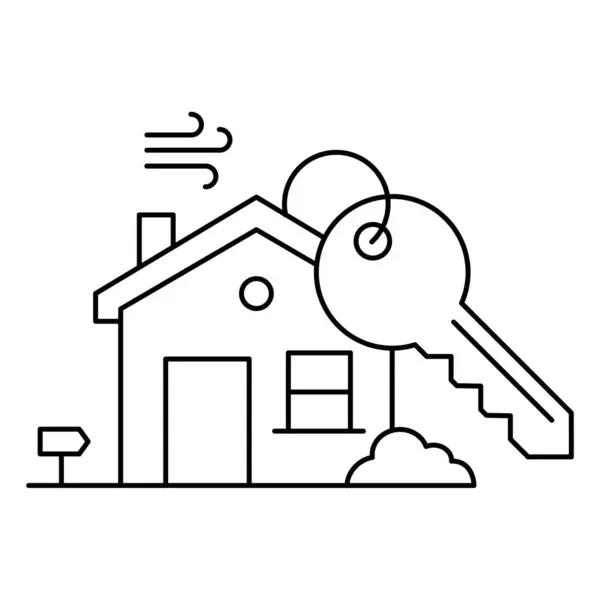 Σπίτι Εικονίδιο Κλειδί Συμβολίζει Κλειδί Της Ιδιοκτησίας Και Αντιπροσωπεύει Διαδικασία — Διανυσματικό Αρχείο