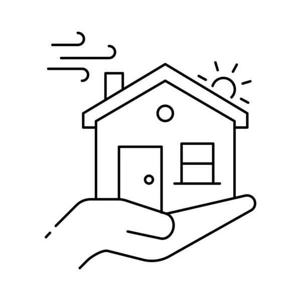Χέρι Που Κρατά Μια Εικόνα Σπιτιού Συμβολίζει Τις Φιλοδοξίες Της — Διανυσματικό Αρχείο