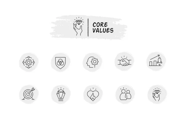 Conjunto Completo Iconos Que Representan Los Valores Fundamentales Empresa Cultura — Vector de stock