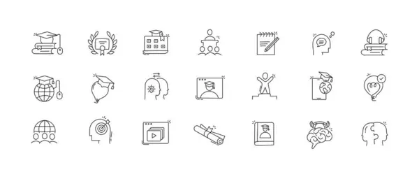 İnce Satır Çevrimiçi Öğrenme Simgeleri. Simgeler çok yönlüdür ve 11 öğrenim platformu, eğitim teknolojisi ürünleri ve çevrimiçi ders materyalleri de dahil olmak üzere çeşitli bağlamlarda kullanılabilir..