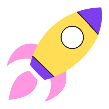 Uzay keşfini, başarıyı, ilerlemeyi, macerayı, yeni başlangıçları ve sonsuz olasılığı temsil eden bir roket simgesi.