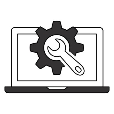 Web sitesi geliştirme, web sitesi inşası, web sitesi onarımı ve web sitesi iyileştirmesini temsil eden çarklı ve anahtarlı bir web sayfası simgesi.