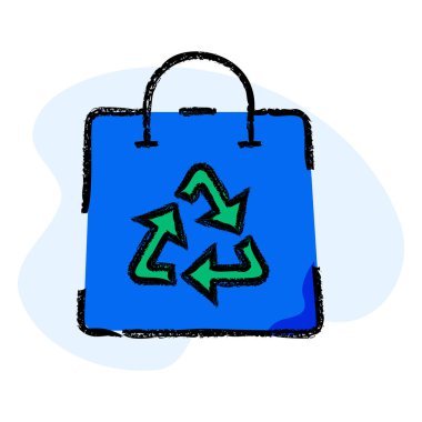 Geri Dönüşüm İşareti Simgeli Alışveriş Torbası. Sürdürülebilir alışveriş ve geri dönüşümü temsil eden geri dönüşüm işaretli bir alışveriş poşeti simgesi.