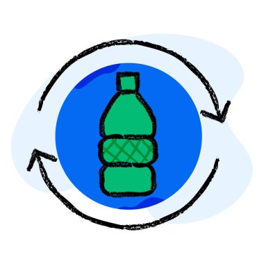 Geri dönüştürülmüş Şişe Simgesi. Geri dönüşümü temsil eden iki oklu bir şişe simgesi..