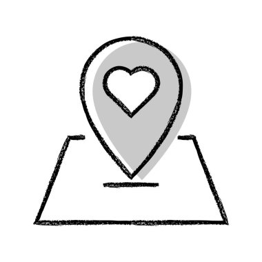 Kâlp Simgesi Haritası. Sevgi, mekan ve bağlantıyı temsil eden, kalbi olan bir harita simgesi..