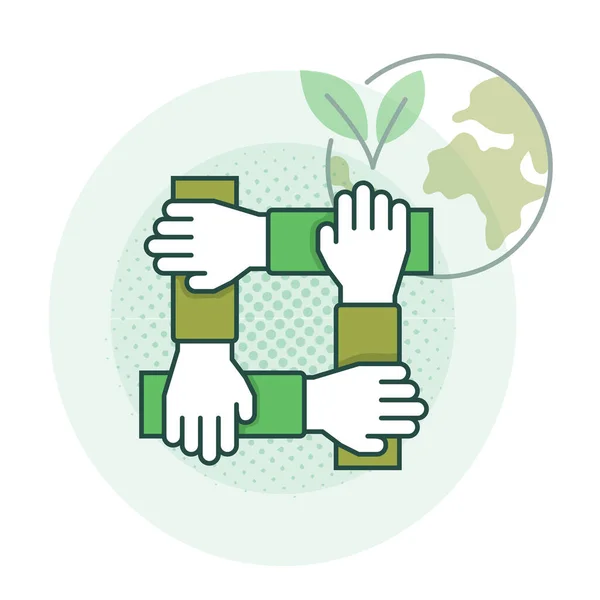 Dünya için birlik. Çeşitli Eller Dünya 'da Birleşti. Birlik ve Sürdürülebilirlik. Yeşil Dünya 'nın Çevresinde 4 Kişi Tutuşuyor.