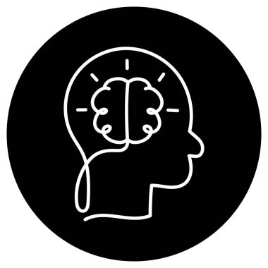 İçinde beyin olan bir kişinin profilini içeren bir ikon, zekayı, beyin gücünü ve düşünceli bir bireyi simgeliyor..