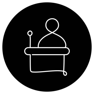 Sahnede mikrofonla sahnedeki bir kişiyi gösteren bir ikon, topluluk önünde konuşma, performans veya kalabalığa hitap etme anlamına geliyor..