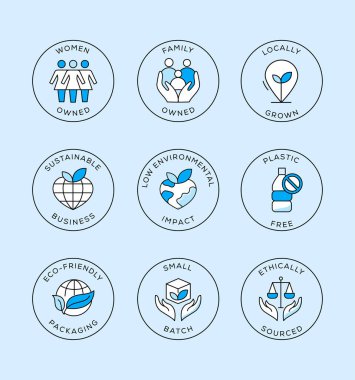 Doğal ve Organik Kozmetik ve Sürdürülebilir Ürünler İçin Geniş Çember Rozet Simgeleri.