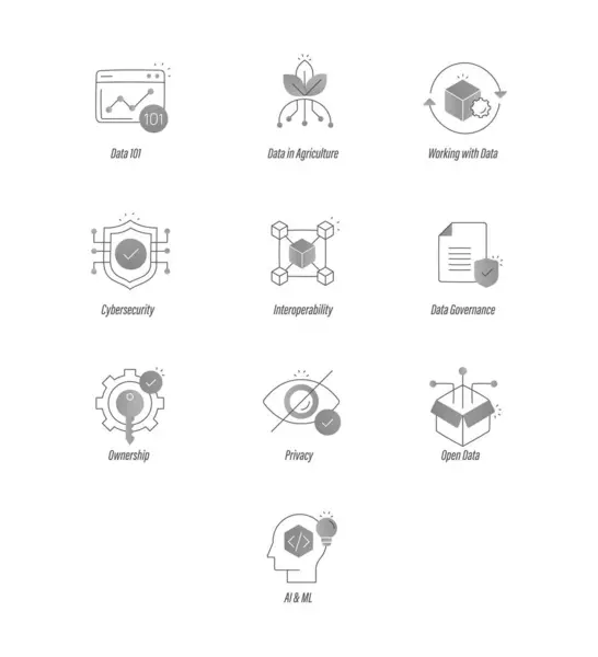 Veri Yönetimi ve Siber Güvenlik Simgeleri Ayarlandı. Vektör Düzenlenebilir Vuruşlar ve Renkler.