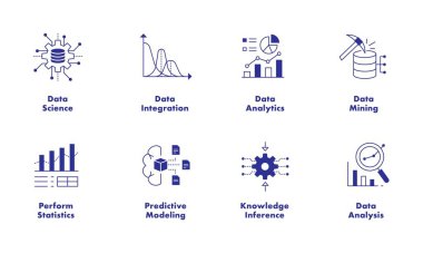 Düzenlenebilir Vuruşlu Veri Bilimi ve Analitik Vektör Simgeleri.