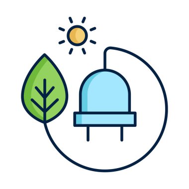 Yeşil Enerji Simgesi. Eko Teknoloji Simgesi. Sürdürülebilir İcat Simgesi. Vektör Düzenlenebilir Vuruşlar ve Renkler.