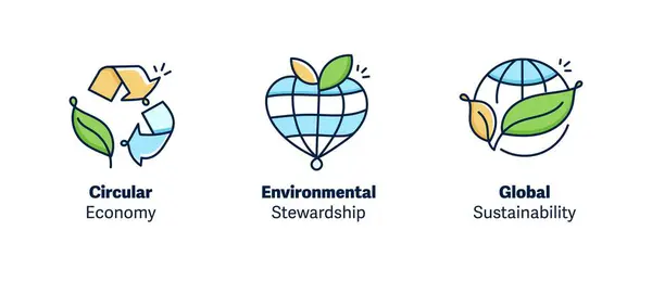 Stock vector Environmental Sustainability Icon Set: Circular Economy, Environmental Stewardship, and Global Sustainability.