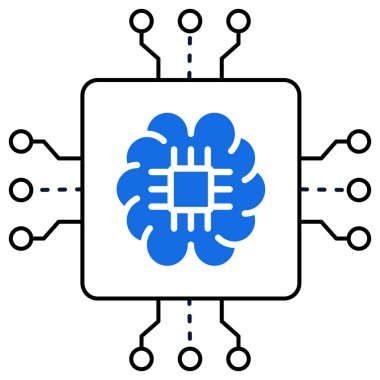 Yapay zekayı, gelişmiş bilgisayarları ve dijital yenilikleri temsil eden, ağ bağlantıları olan yapay zeka simgesi.