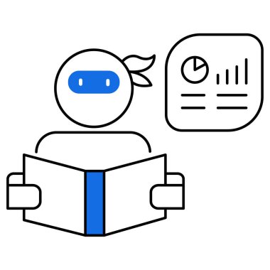 Bir ninja okuma verisine sahip yapay zeka veri analiz simgesi, yapay zeka öngörüleri, veri analizleri ve iş zekasını temsil ediyor.