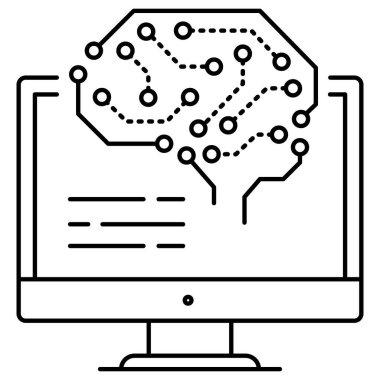 Beyin ve dijital yollara sahip yapay zeka ve gelişmiş sinir ağlarını temsil eden, derin öğrenmeyi, bilişsel hesaplamayı, yapay zekayı ve gelişmiş nöral ağları temsil eden bir ikon.