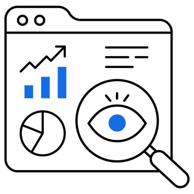 Grafikler, veri analizleri, iş zekası, makine öğrenmesi ve görsel veri sunumunu vurgulayan, grafik ve grafiklerle yapay zeka ile çalışan bir simge.