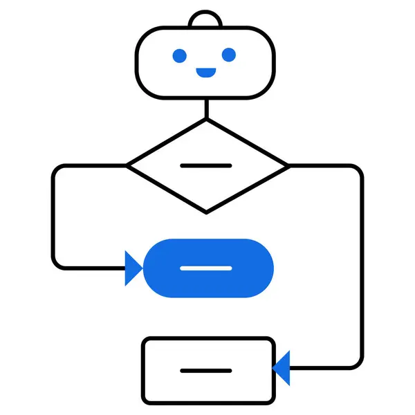 stock vector An icon visualizing a chatbot in a decision tree flowchart, representing AI-powered automation, decision-making algorithms, and workflow automation.