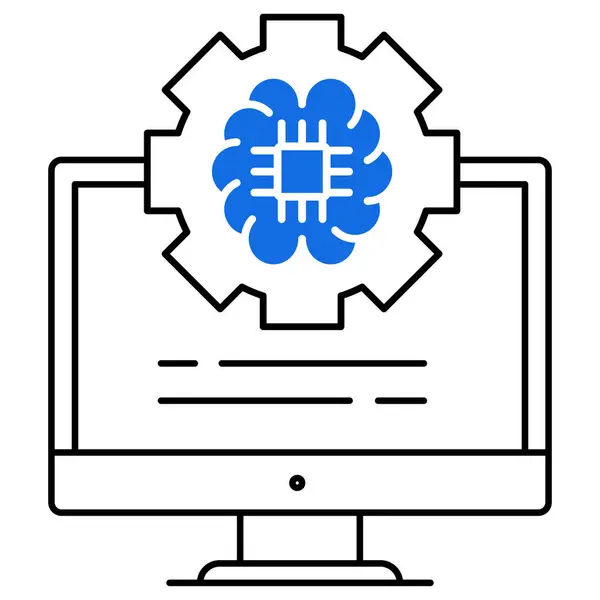 stock vector An icon depicting AI-driven technology integration with a computer and a gear symbol, highlighting machine learning, automation, digital transformation, and AI-powered systems.