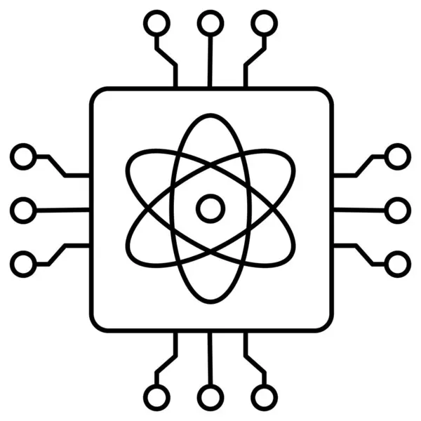 Stock vector An icon illustrating quantum computing with an atom symbol and circuit board, highlighting quantum algorithms, cryptography, AI acceleration, and advanced scientific research.