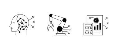 Yapay Zeka, Robot Bilimi ve Vergi Otomasyonunun Geleceği Yapay Zeka ve Robot Otomasyonu ile Vergi İşlemlerinde Devrim Yapıyor. Düzenlenebilir Vuruşlar ve Renkler.