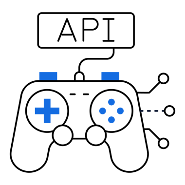 Oyun API Bütünleşme Simgesi Tasarımı. Verimliliği, veri yönetimini, güvenliği, modern arayüzü temsil ediyor. Şeffaf PNG.