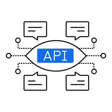 Eğitim API Platformu Simge Tasarımı. Verimliliği, veri yönetimini, güvenliği, modern arayüzü temsil ediyor. Düzenlenebilir Vuruşlu Vektör simgesi.
