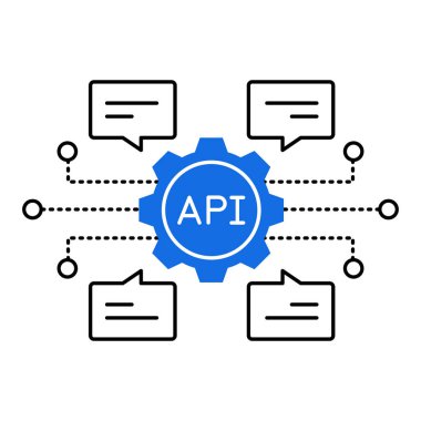 API Otomatik Çerçeve Tasarımı. Verimliliği, veri yönetimini, güvenliği, modern arayüzü temsil ediyor. Düzenlenebilir Vuruşlu Vektör simgesi.