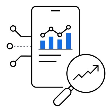 Mobil Veri Analizi API Simge Tasarımı. Verimliliği, veri yönetimini, güvenliği, modern arayüzü temsil ediyor. Düzenlenebilir Vuruşlu Vektör simgesi.